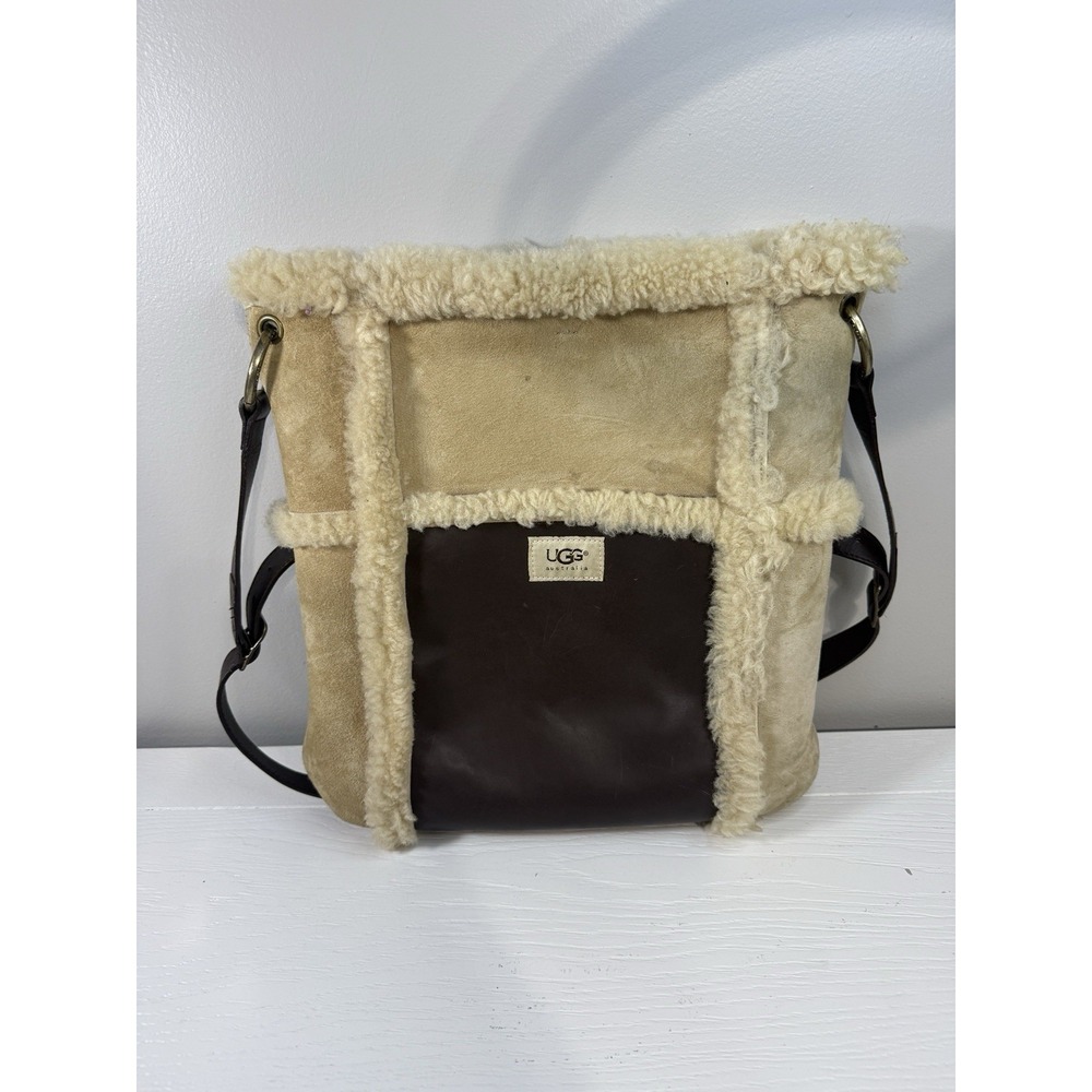 UGG Australia Hobo Bag Vintage Leather Suede Shearling Tan Brown Y2K Vintage